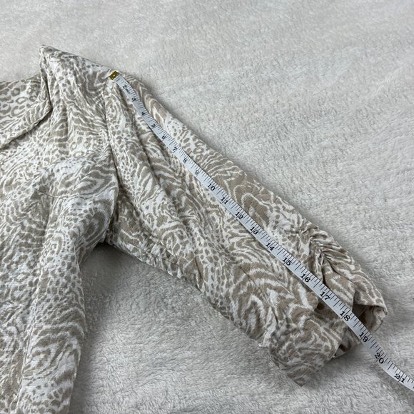 Coldwater Creek Jacquard Animal Print Blazer Womens PL Beige Open Front Ruched - Picture 5 of 12